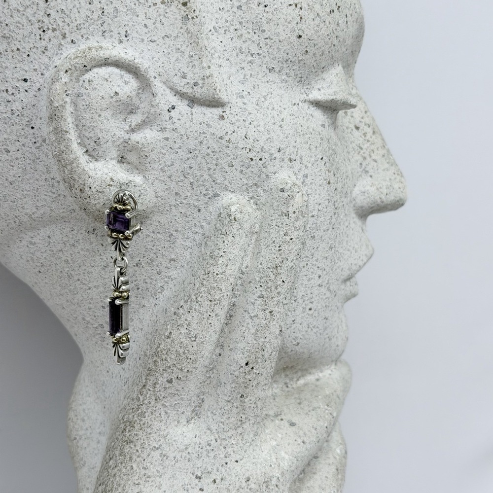 Caviar Lagos Sterling 18K Gold Amethyst Earring 1/2 PAIR ONLY 7 Gram 2 1/8" Long